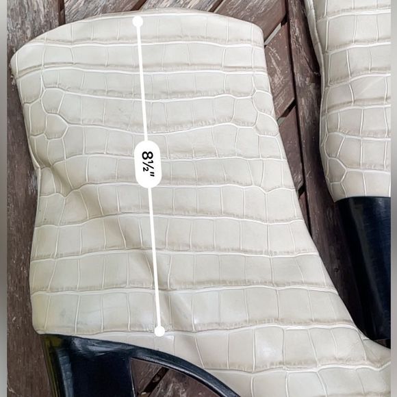 SCHUTZ Egg Shell Croc Embossed Black Block Heeled Short Boots - Picture 10 of 11